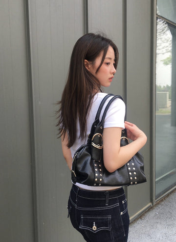 Cuba Stud Buckle Leather Shoulder Bag